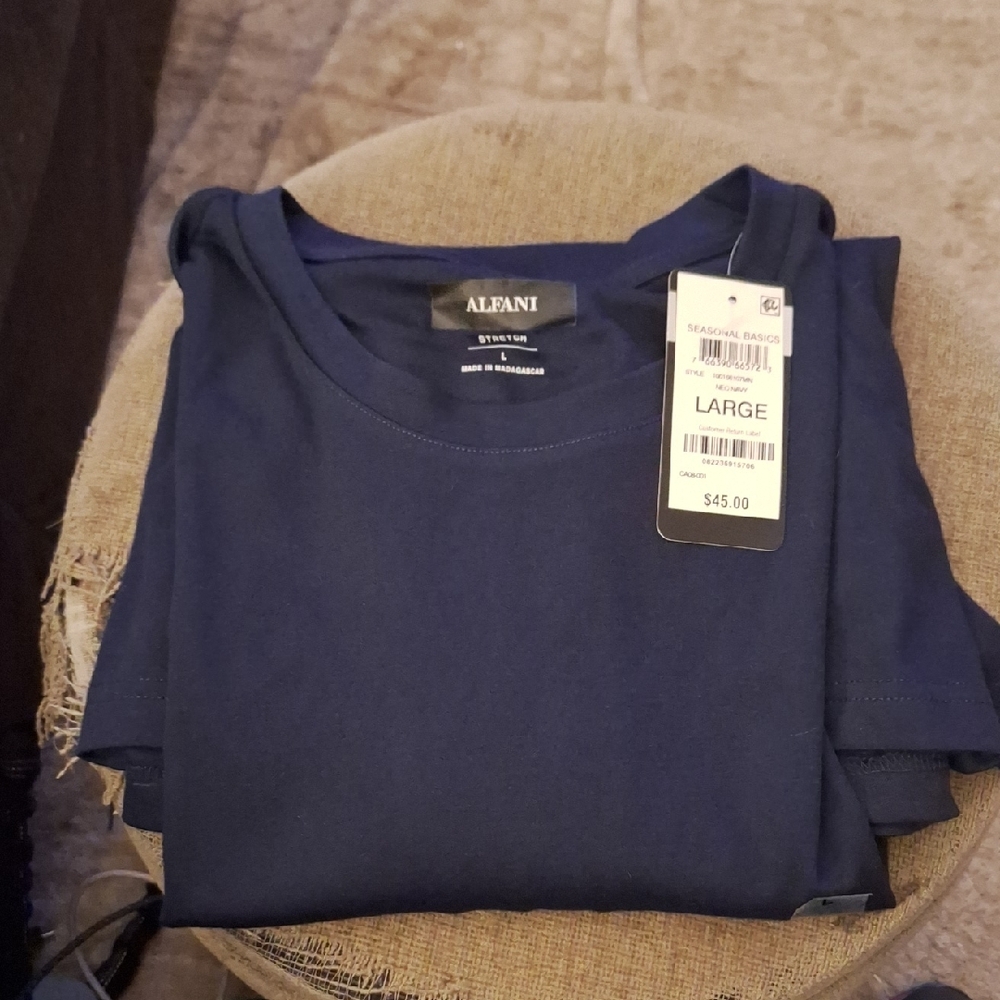 Alfani Men's Navy Long Sleeve Tee - Picture 2 of 2